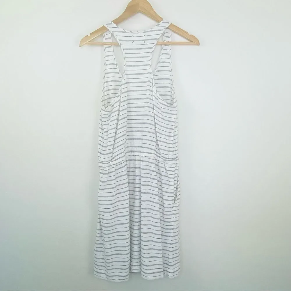 Lou & Grey white with black stripes racerback drawstring waist pop over dress sm